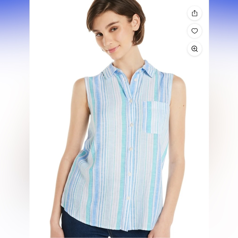 Time And Tru Linen Blend Button-Front Tank